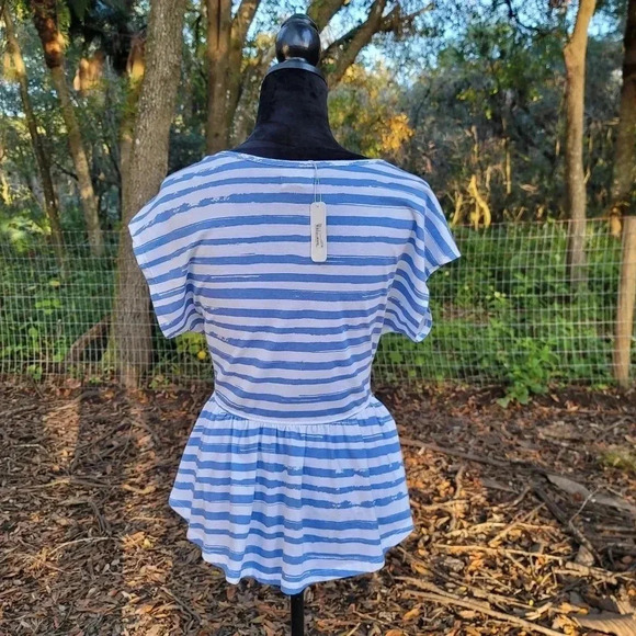 New Charming Charlie Womens Striped Peplum Shirt Blue White Top Short Sleeve S. - Picture 10 of 13